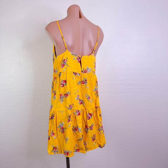Floral Sleeveless Square Neck Spaghetti Strap Tunic Mini Dress Gold Yellow S NWT - Picture 7 of 12